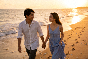 爱情电影：海边浪漫约会场景